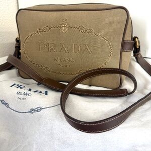 Authentic Prada Logo Jacquard Bandoliera Crossbody – Style 1BH089